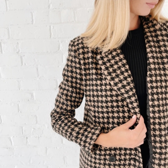 Ann Taylor Jackets & Blazers - Ann Taylor Tweed Houndstooth Blazer Jacket Cream Black 12P